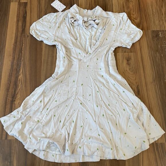 NWT Free People Women’s Abbie Printed Mini Dress Size 4 - Ivory - Picture 1 of 8